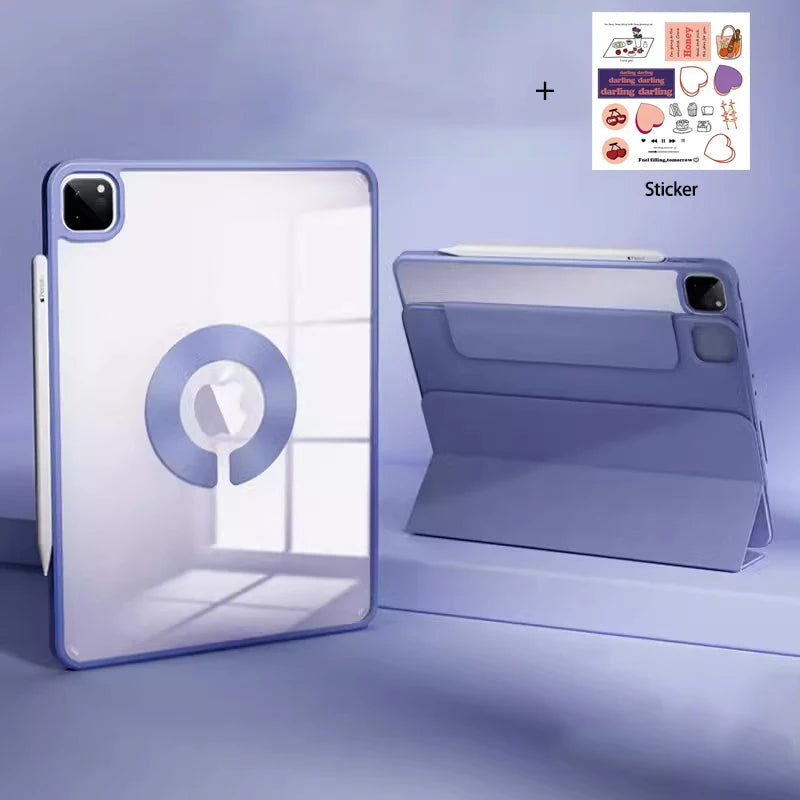 Tablet Case for iPad Pro 12.9 M2 Cover for Pro 11 Magnetic Split Shell with Sticker for Air 5 9th 10.2 Mini 6 Transparent Funda