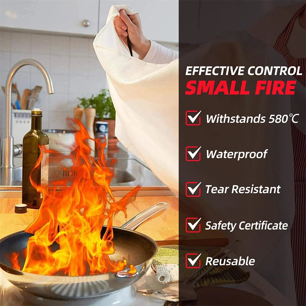 Fire Blanket 2 Pack 2*2m/1.5*1.5m for Home Kitchen Flame Suppression Fiberglass for Camping Grill Car Office Warehouse Emergency
