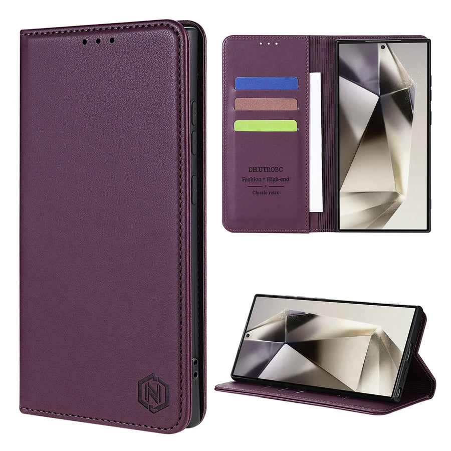 Premium Magnetic Wallet Case - Leather Flip Cover for Samsung Galaxy