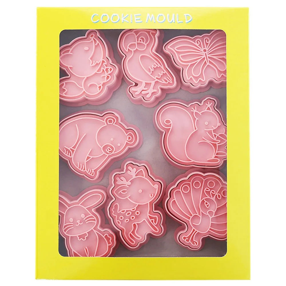 8 PCS Cartoon Animal Cookie Mold Dough Stamp Plastic 3D Cartoon Pressable  Cookie DIY Mold Candy Baking Pastry Baking Decoration