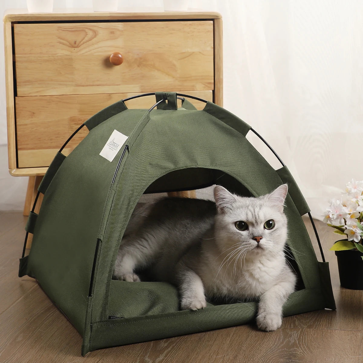 Premium Pet Tent Bed - Warm Clamshell Cat House with Cushion