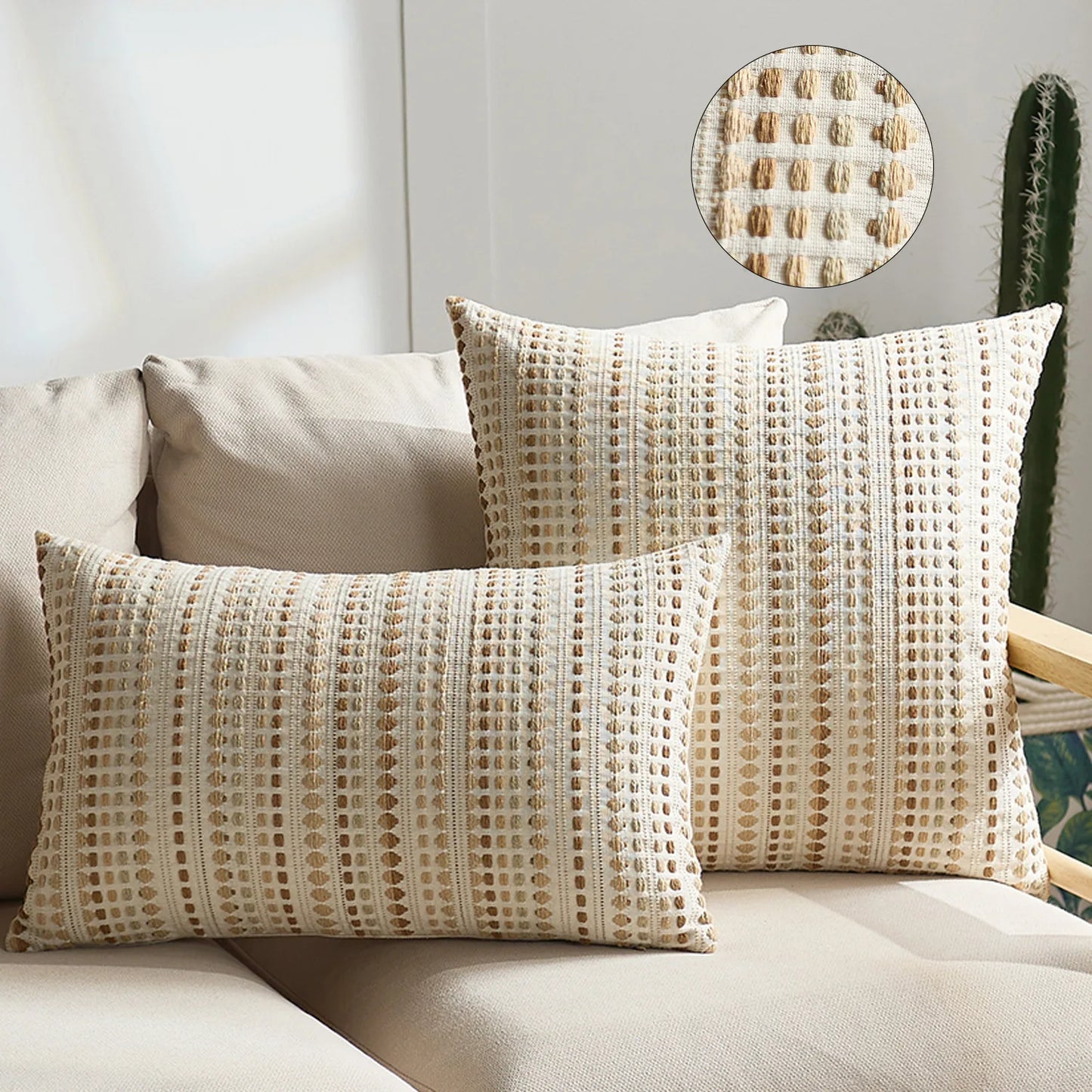 Large Boho Style Cushion Cover for Sofa, Jacquard Pillow Case 45x45cm, Zipper, Decorative Throw Pillow Covers