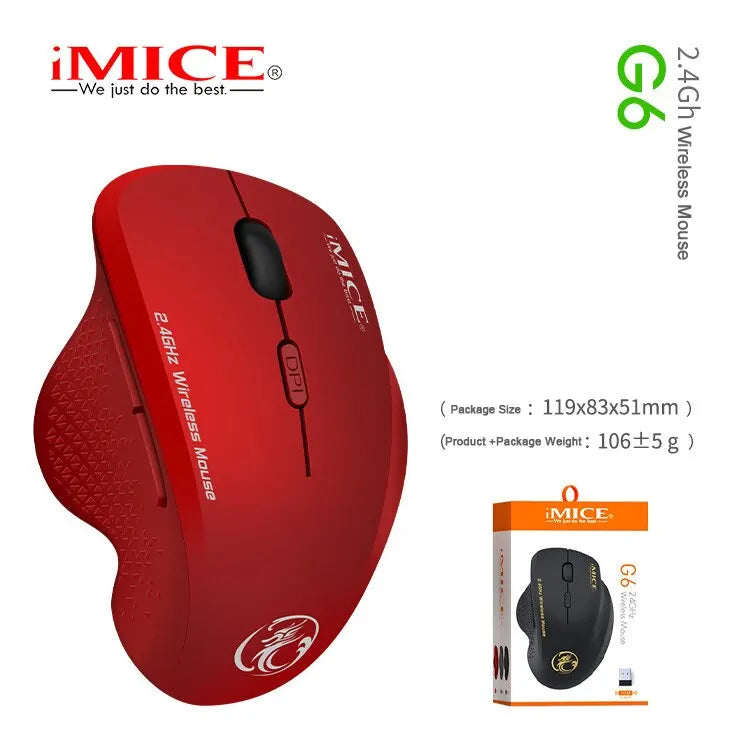 G6 ABS Wireless Mouse Ergonomic Computer IMICE Mouse 2.4Ghz Gamer PC Optical Mouse With USB Receiver 1600 DPI For Laptop PC