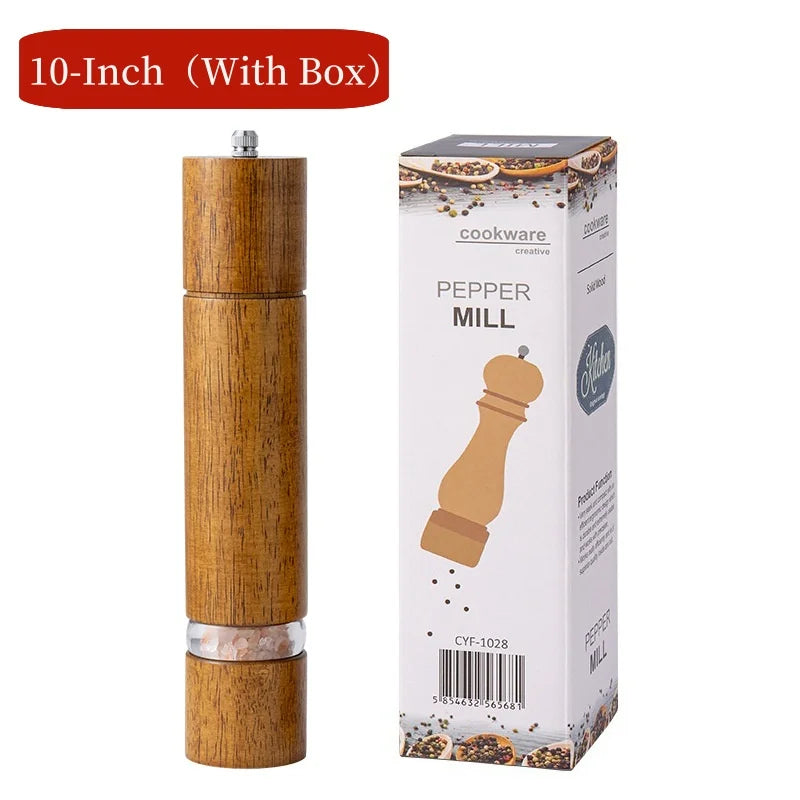 Household Solid Wood Manual Pepper Grinder,Sea Salt Pepper Mills,Black Pepper Seasoning Jar Bottle,Transparent Oak Grinder Tool