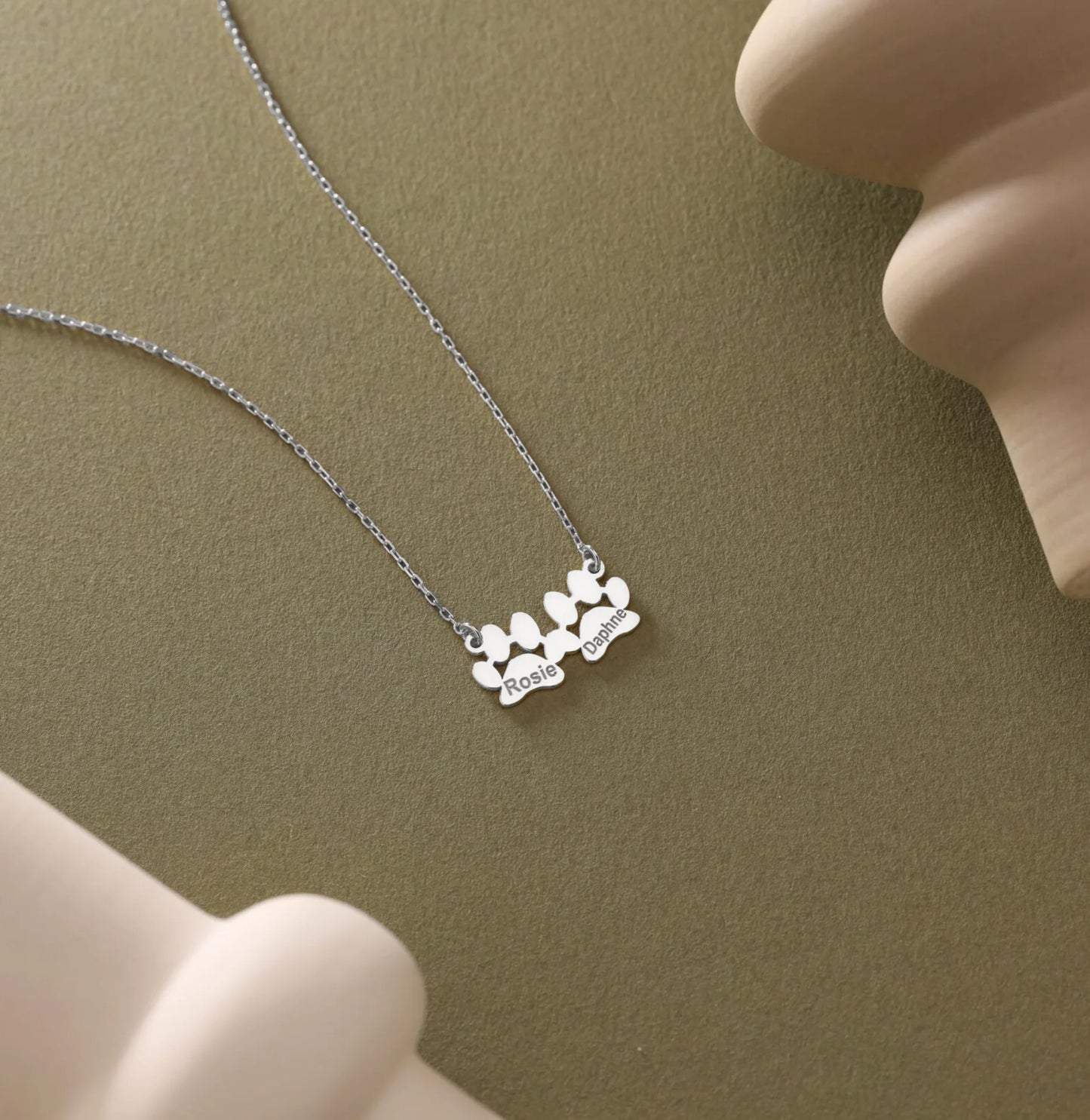 Jeshayuan Personalized Heart Shaped Engraved Paw Print Necklace Customized Name Necklaces with Birth Stone Jewelry Gift for Love