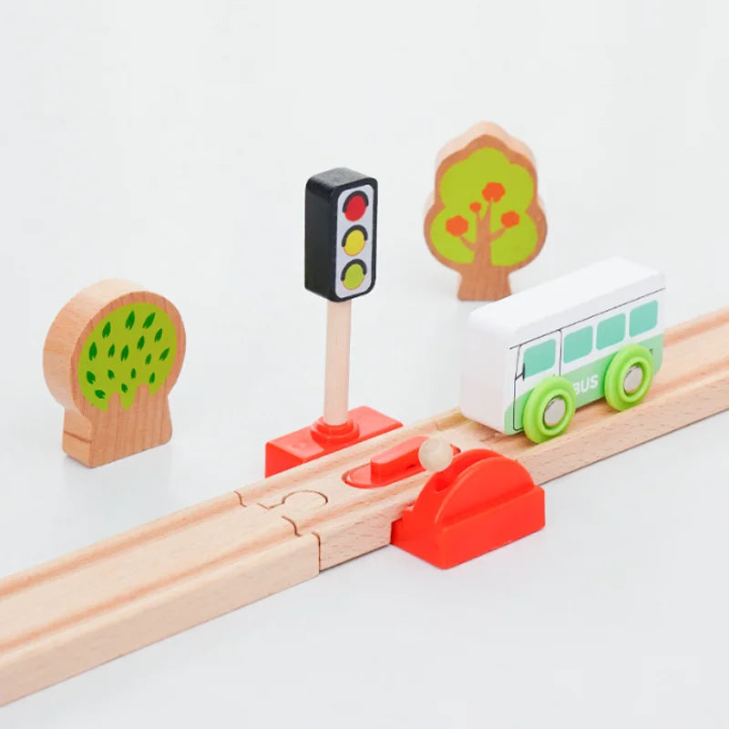 Wooden Train Track Accessories Roadblocks Station Scene Educational Toy For Kids Compatible with Thomas Wooden Railway System