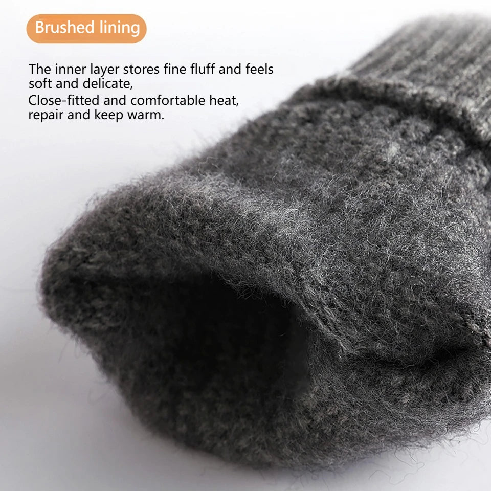 GTUBIKE Knit Thermal Men's Gloves Plus-Size Fleece Autumn Winter Soft Thick Elastic Jacquard Wool Touch Screen Warm Gloves