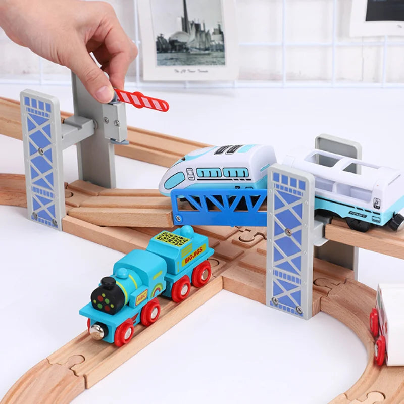 New Wooden Train Tracks Scene Accessories Mountain Tunnel Bridge Crane Tower Compatible ALL Brand Wooden Track Toys For Kids