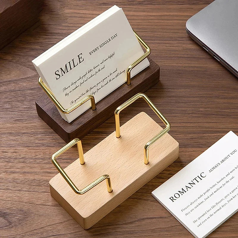 Tabletop Shelf Home Wooden Card Holder Storage Business Card Holder Organizer Office Desk Display Stand Memo Counter Accessories