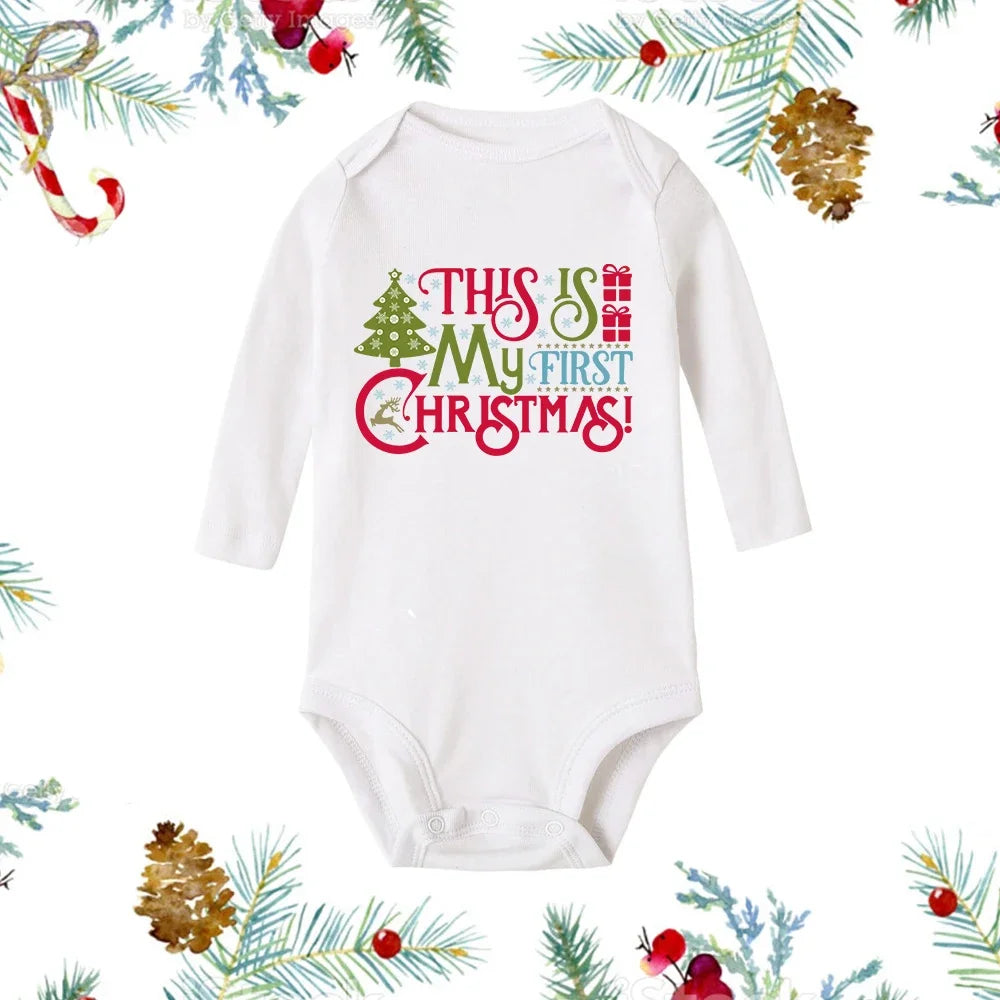 Premium My First Christmas Baby Romper - Snowman Print Long Sleeve Outfit