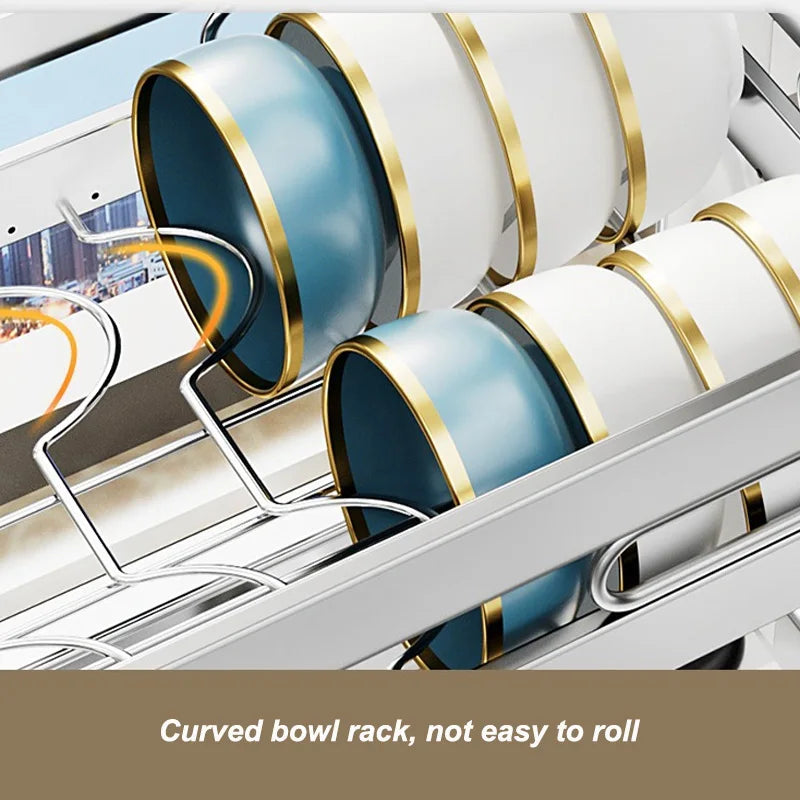 Stainless Steel Kitchen Sink Organizer Rack - Over Sink Dish Drying Rack with Cutlery Holder