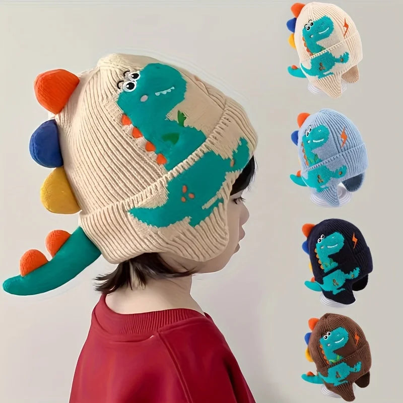 Winter Kid Warm Hat Windproof Thickened Knitted Ear Protection Hooded Hat Outdoor Coldproof Thermal Dinosaur Earmuffs Cap