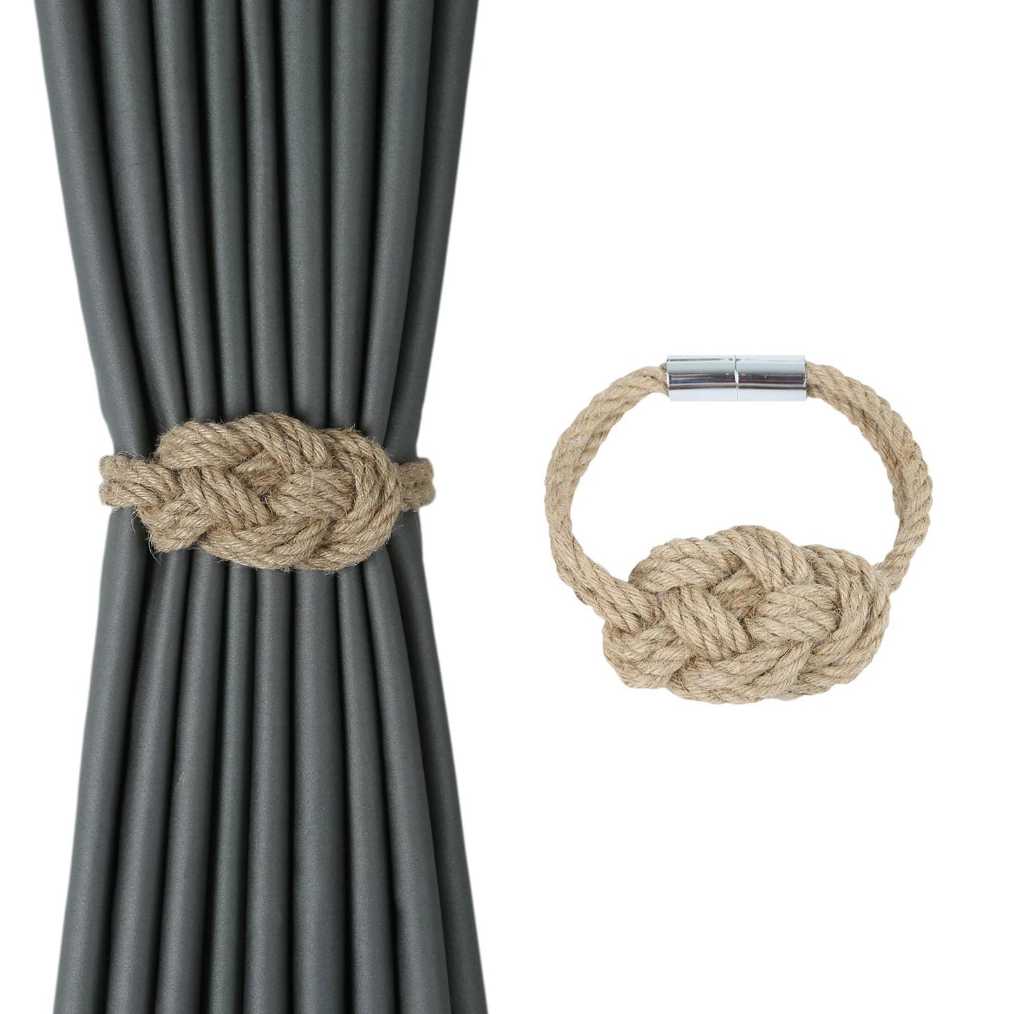 1&2Pcs Hemp Rope Magnetic Curtain Buckle Home Decoration Buckle Strap Handmade DIY Rope Curtain Tie Clip Curtain