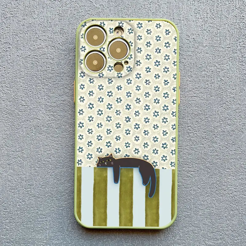 Artistic Black Cat Striped Pattern Phone Case For iPhone 15 14 Pro Max Plus 16 13 12 Mini 11 Pro Max XS X XR 17 Pro Max Covers