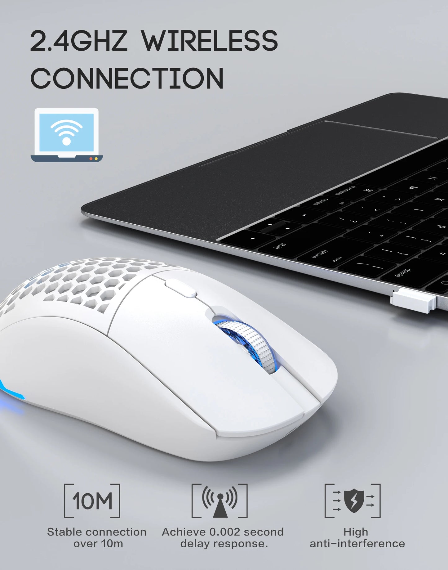 Wireless RGB Adjustable Lighting USB Honeycomb Design Rechargeable Mouse for Home Gaming Office Use - Plug And Play