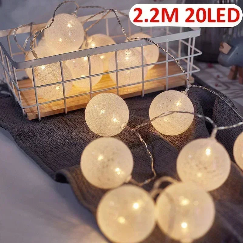 Premium 20LED Cotton Ball String Lights - Rattan Lantern Decoration