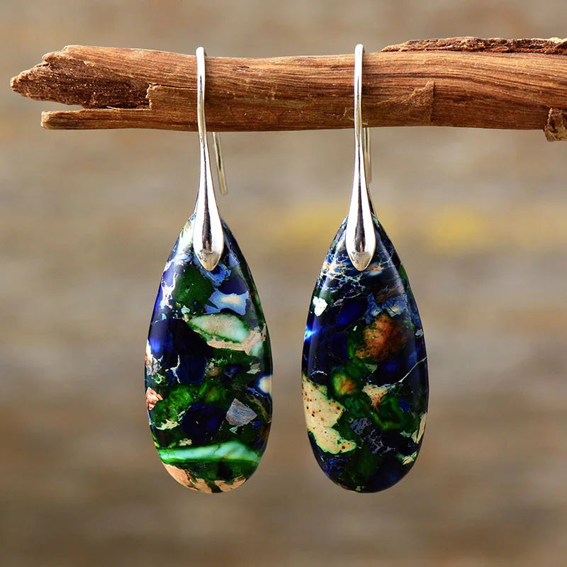 Premium Bohemian Natural Stone Drop Earrings - Geometric Pendant Jewelry