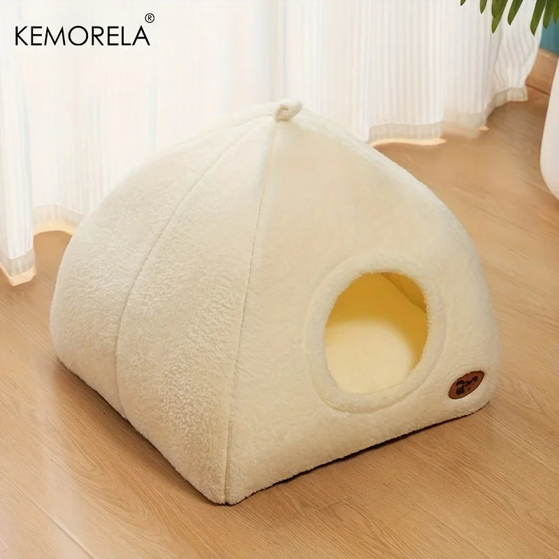 KEMORELA Winter Thickened Indoor Cat Bed 2-in-1 House Tent with Detachable Washable Soft Cushion Pillow Unassembled 2025 Model