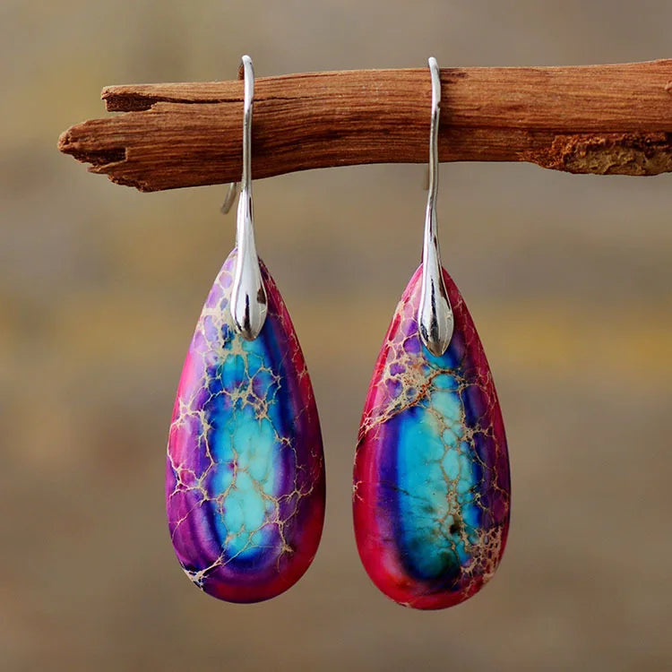 Premium Bohemian Natural Stone Drop Earrings - Geometric Pendant Jewelry
