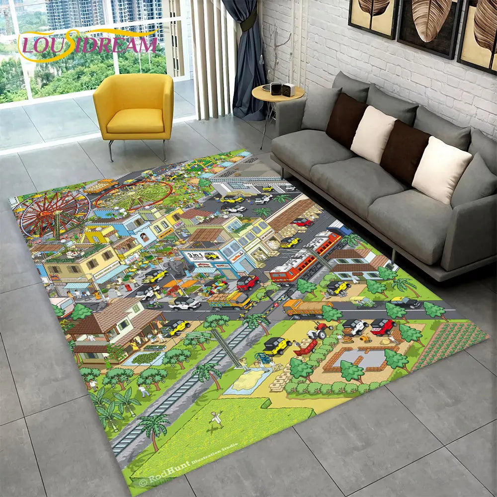 Child Playmat Highway City Traffic Playroom Area Rug Large,Carpet Rug for Living Room Bedroom Decor,Kids Play Non-slip Floor Mat