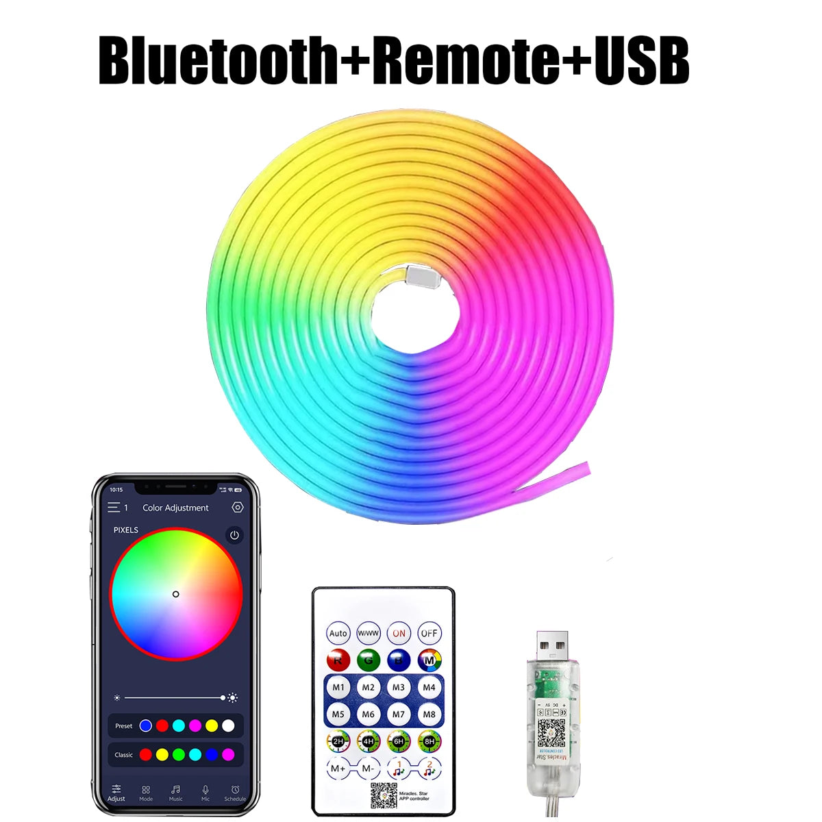 Premium 5V RGB Neon Strip Light - Bluetooth App Controlled Waterproof LED Tape