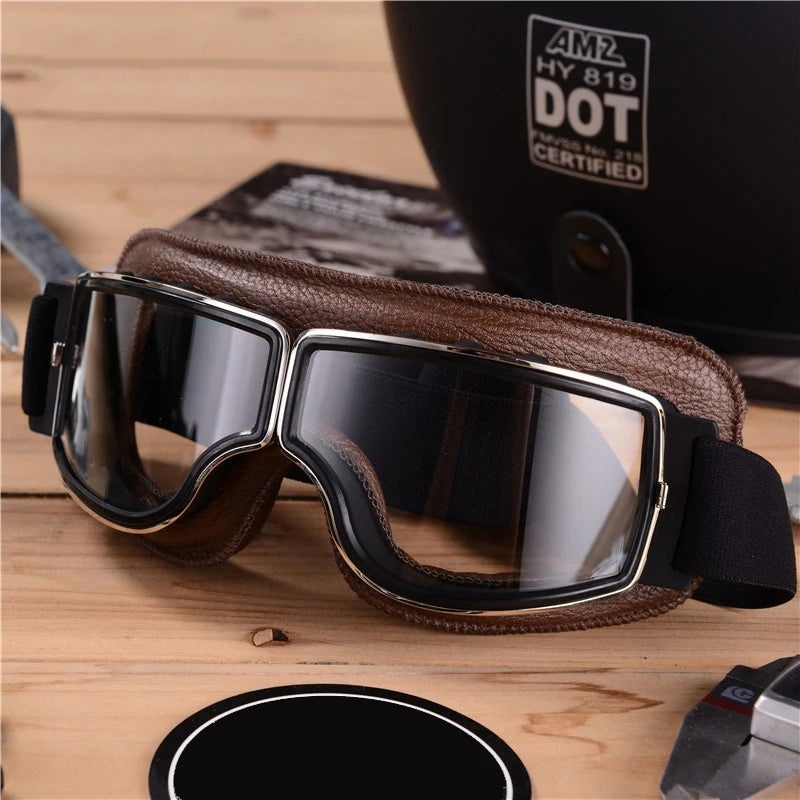 Premium Motorcycle Goggles - Windproof Retro Leather Folding Glasses