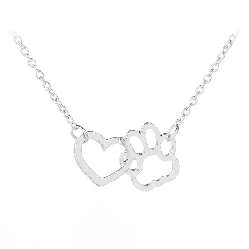 Pet Paw Footprint Heart Necklace - Sterling Silver Dog Cat Memorial Pendant