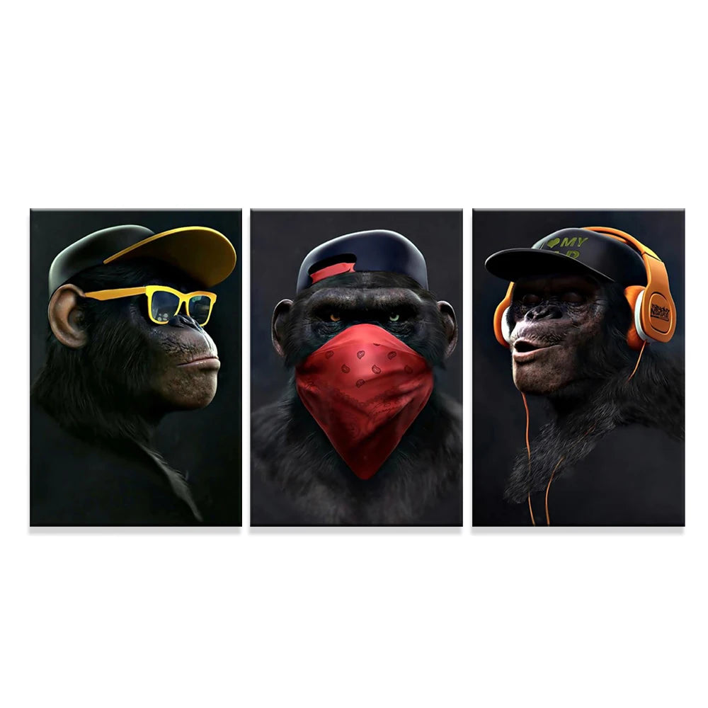 Earphone Glasses Gorilla Monkey Funny Poster Red Mask Art Print Modern Canvas Painting Fashion Wall Picture Living Room Decorati