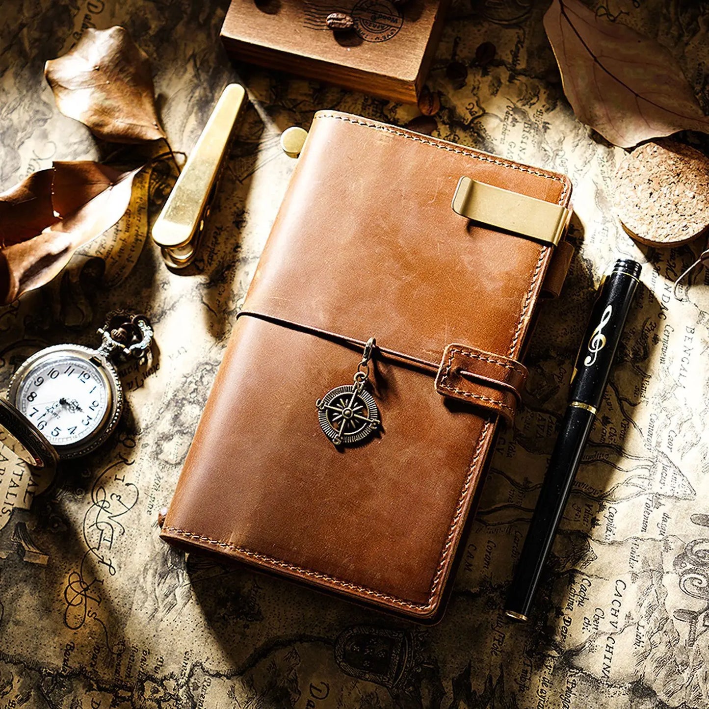 Handmade Vintage Leather Travel Diary Potable Planner Storage Function Retro Style Cowhide Notebook Exquisite Gift