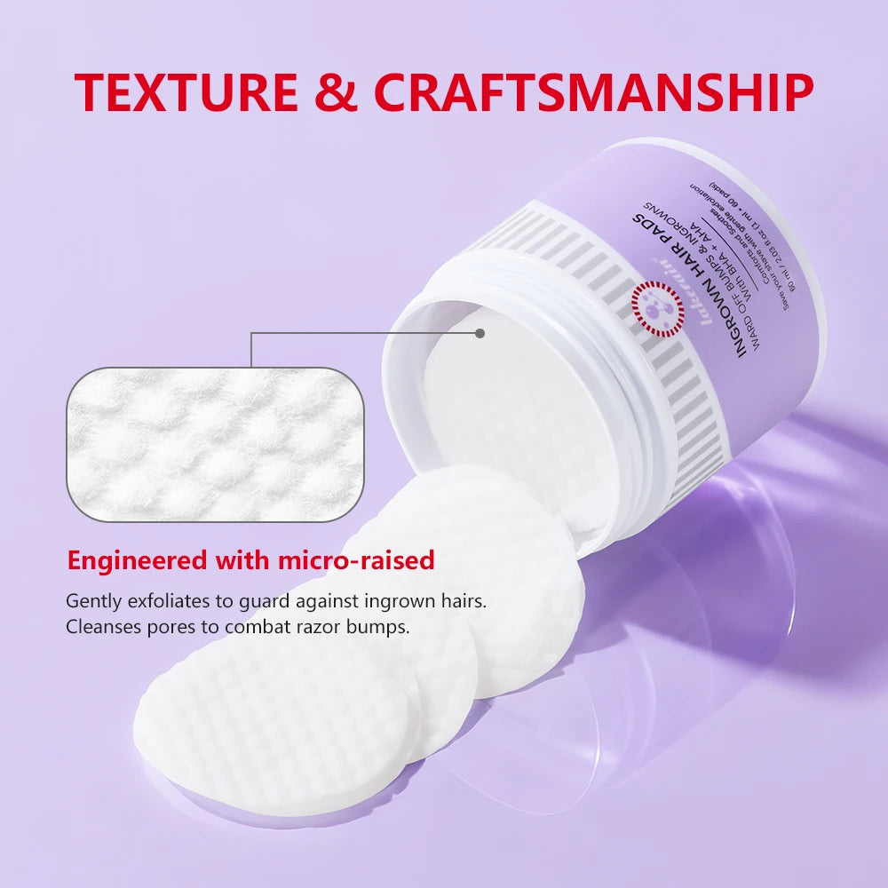 Aftershave Treatment Pads Ingrown Hair Pads to Help Prevent Razor Bumps for Men & Women - Exfoliate Underarms & Bikini Area