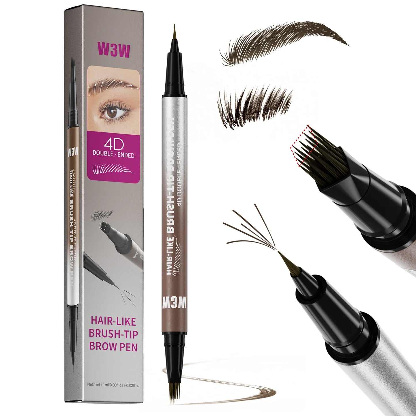 Dual Ended Eyebrow Pencil Waterproof Highly Pigmented Long Lasting Non Smudge 4D Microblading Effect 2 in 1 Liquid Pen