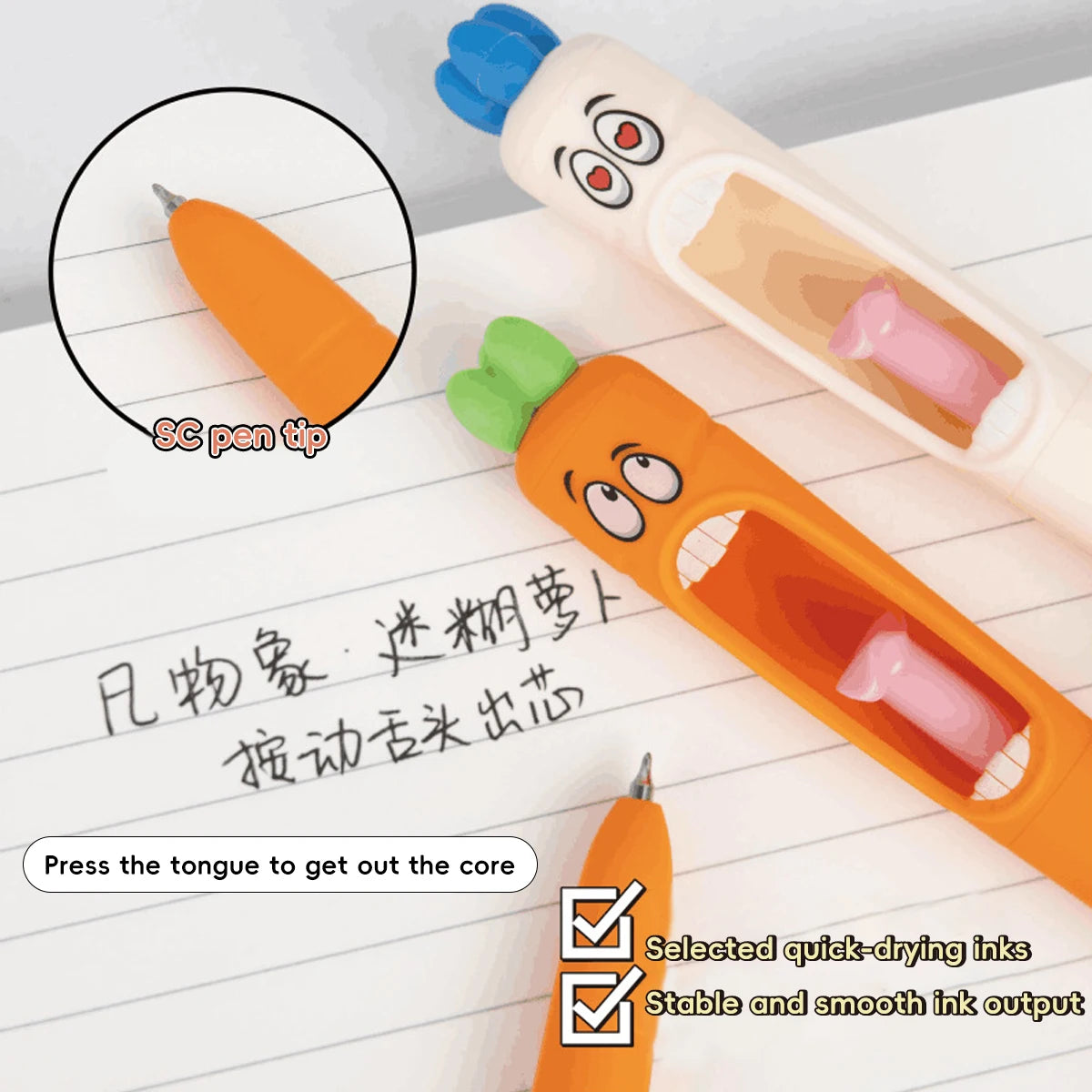 1-4pcs Kawaii Neutral Pen 0.5mm Cartoon Creative Carrot Shape Press Neutral Pen Set School Student Office Stationery Supplies