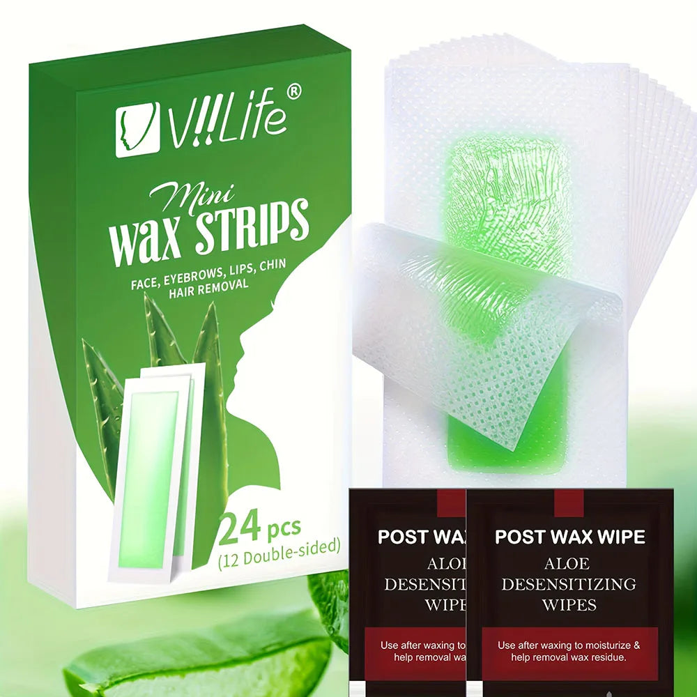 24/48 Pieces Viilife Facial Wax Strips Facial Hair Removal Quick and Painless Hair Removal Kit for All Skin Types