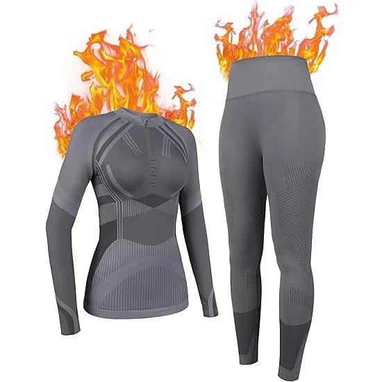 Anfilia Women Ski Thermal Underwear Sets Moisture-wicking Tight Zipper Crew Neck Seamless knitted Base Layer Long Johns For Home
