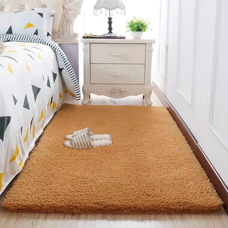 Thick Imitation Wool Bedside Carpet Solid Color Bedroom Carpet Girls Bedroom Area Rugs Rectangular Living Room Carpet Home