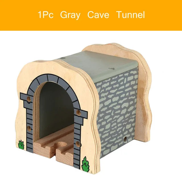 Wooden Train Tracks Scene Accessories Wooden Double Platform Gas Station Airplane Airport Educational DIY Toys For Children