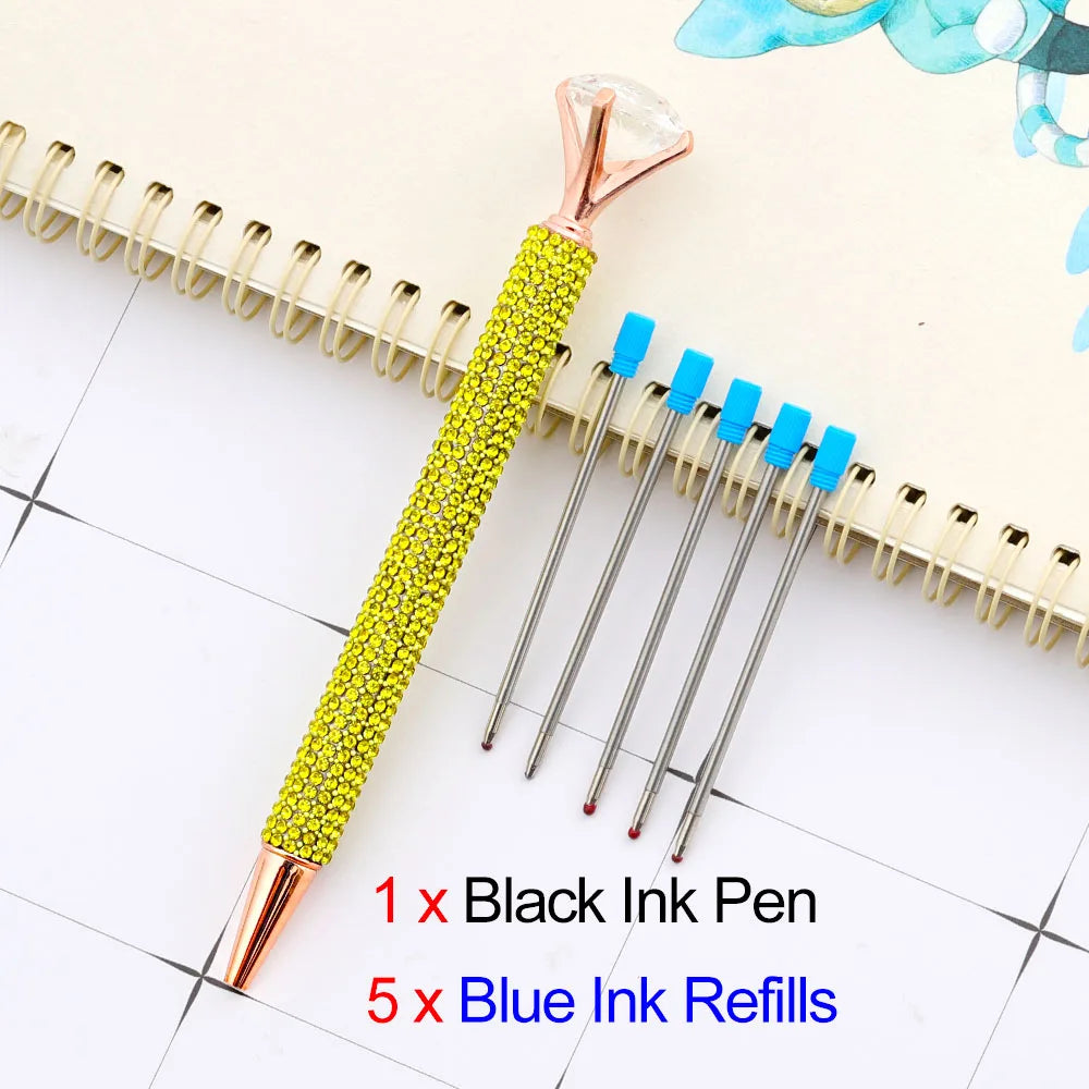 Lytwtw's Luxury Gold Ballpoint Pen Big Diamond Wedding Rose,Metal Stationery School Supplies  1 PCS Pen +5 PCS Refills