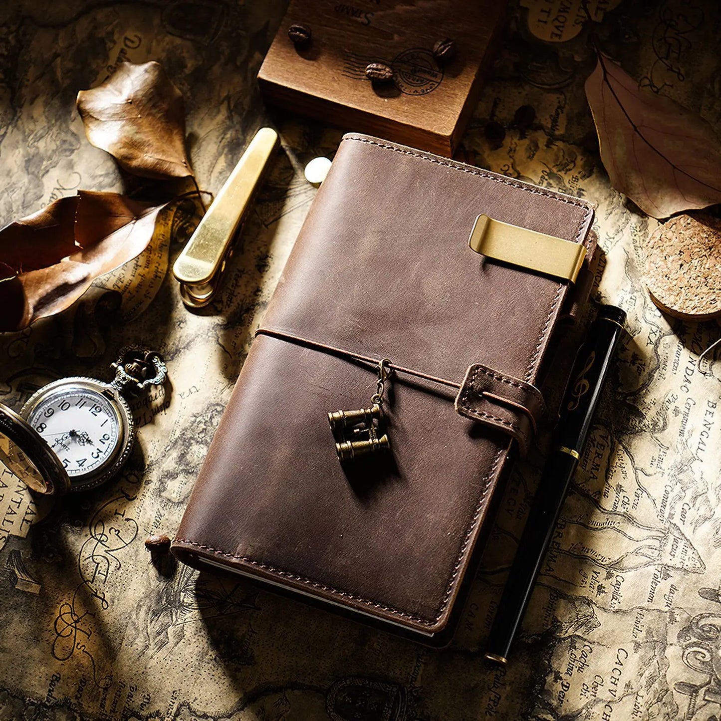 Handmade Vintage Leather Travel Diary Potable Planner Storage Function Retro Style Cowhide Notebook Exquisite Gift