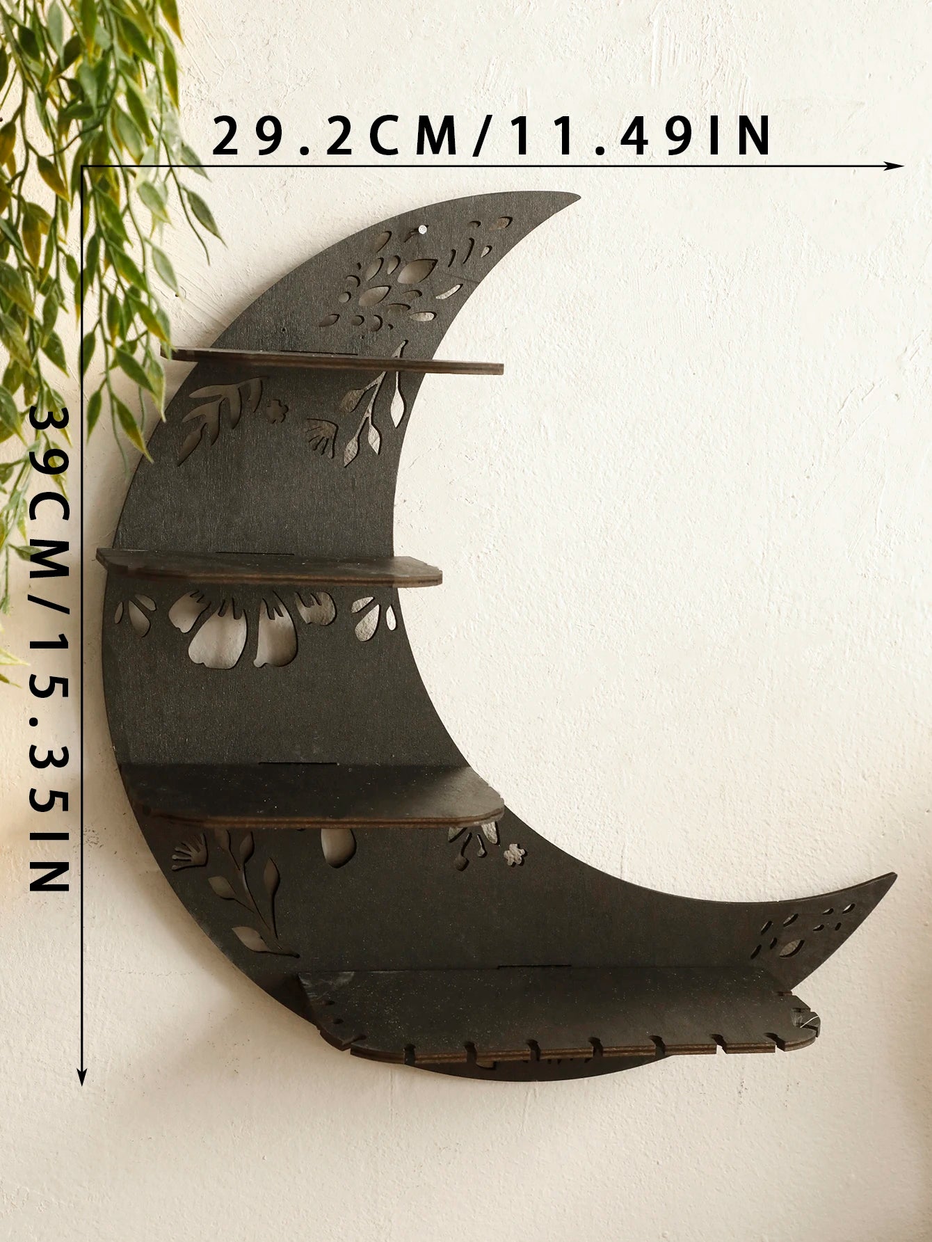 30/39cm Black Moon Wall Shelves 4-tier Wood Floating Wall Shelf Gothic Home Decor Crystal Shelf Display Ledge Essential Oil Rack