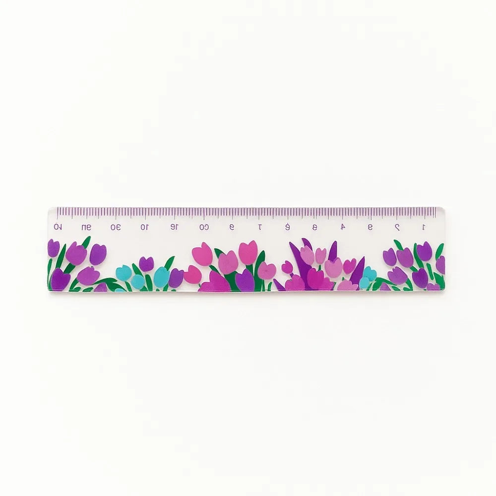 15cm Transparent Acrylic Ruler - Multifunction Drawing Tool with Tulip Design