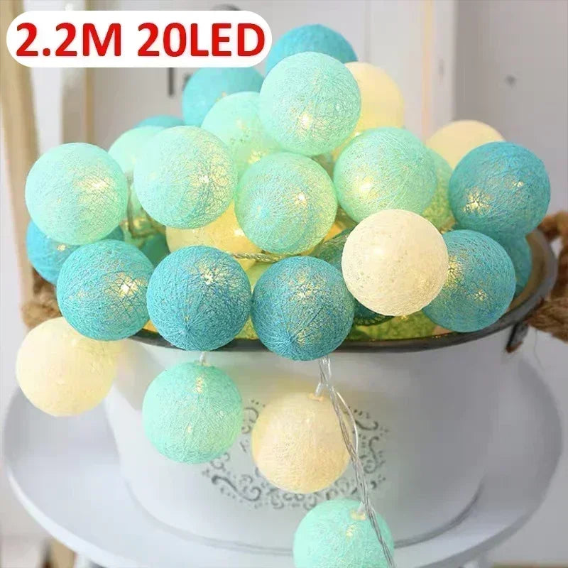 Premium 20LED Cotton Ball String Lights - Rattan Lantern Decoration