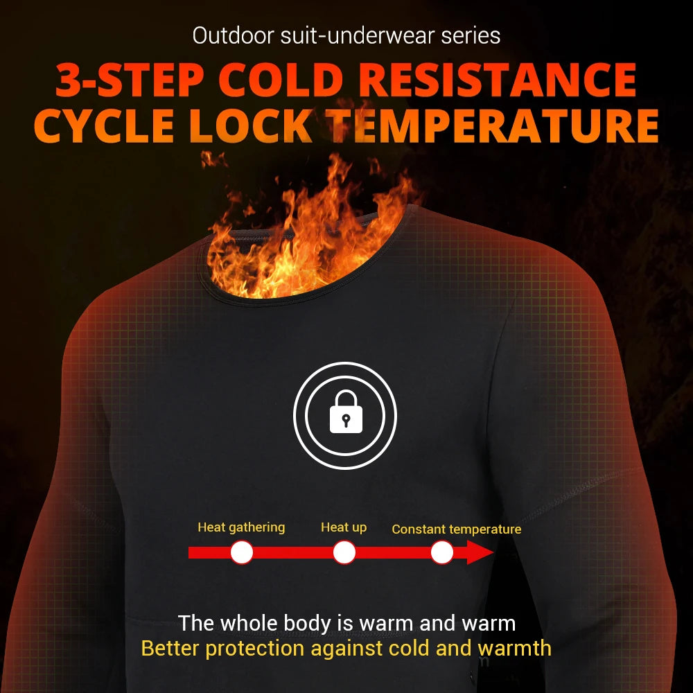 Winter Heated Thermal Underwear Skiwear Heated Jacket Fleece Warm Top Pants USB Electric Heating Clothing
