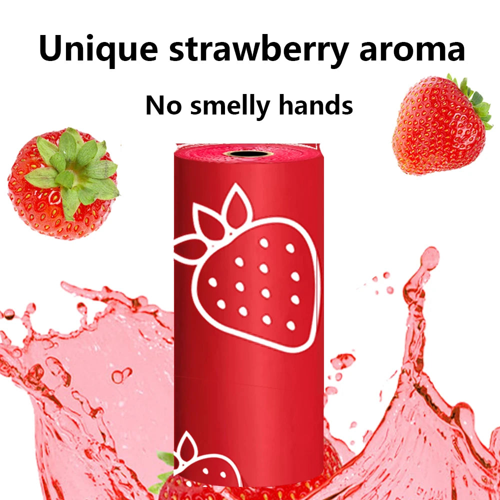 Photodegradable dog feces bag with strawberry fragrance, leak proof pet feces bag, outdoor small garbage bag