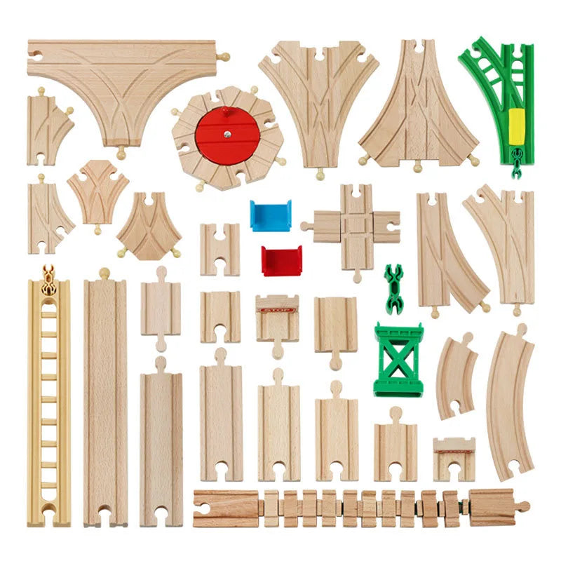 Wooden Train Track Accessories Universal Wooden Railway Tracks Bridge Parts Adapters Fit for All Brand Train Toys Birthday Gifts