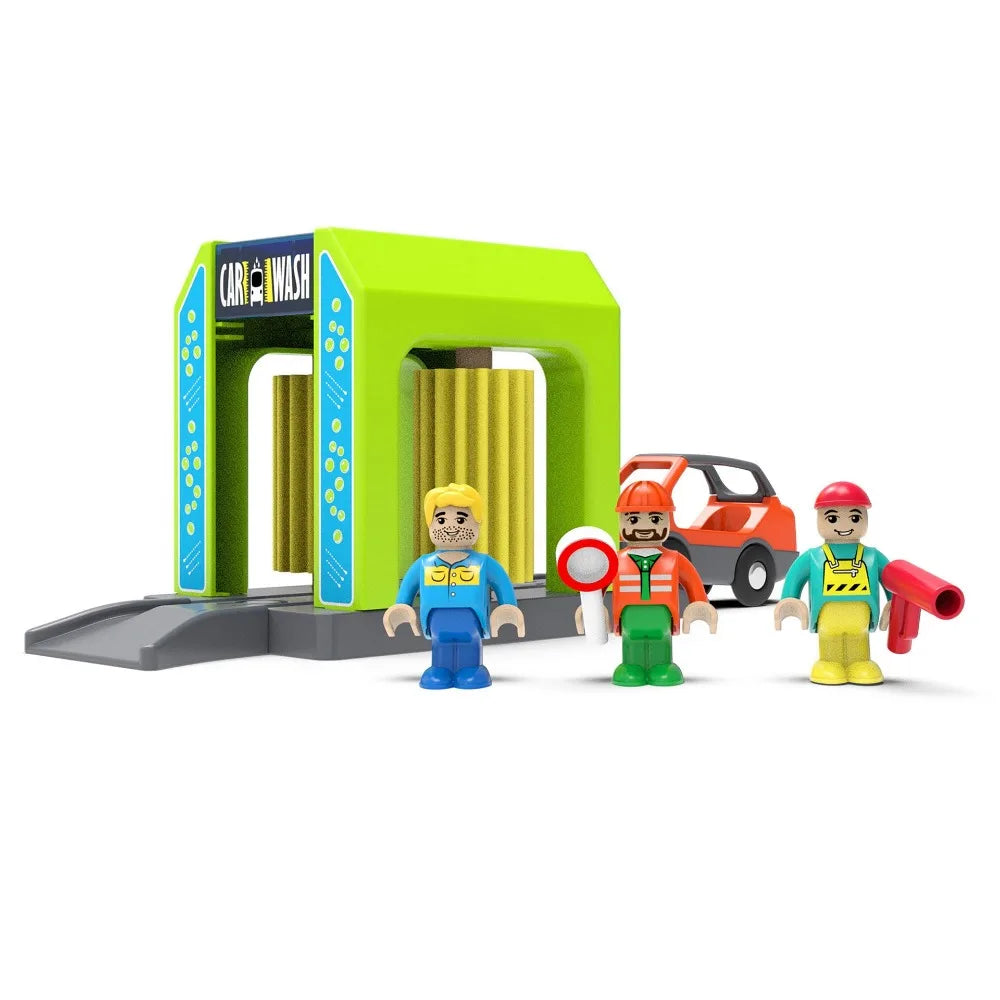 Plastic Fire Department Police Station Scene Wooden Train Track Accessories Wooden Track Parts Compatible with All Brands Track