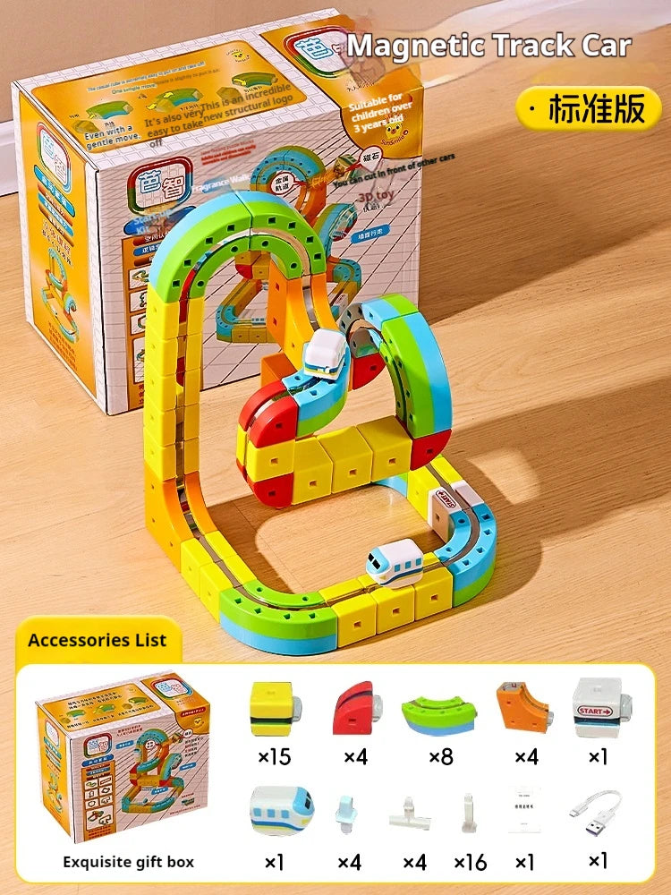 New Children'S Educational Electric Magnetic Levitation Train Track Cube 3d Boy Diy Magnetic Assembly Toys Train Car Xmas Gifts
