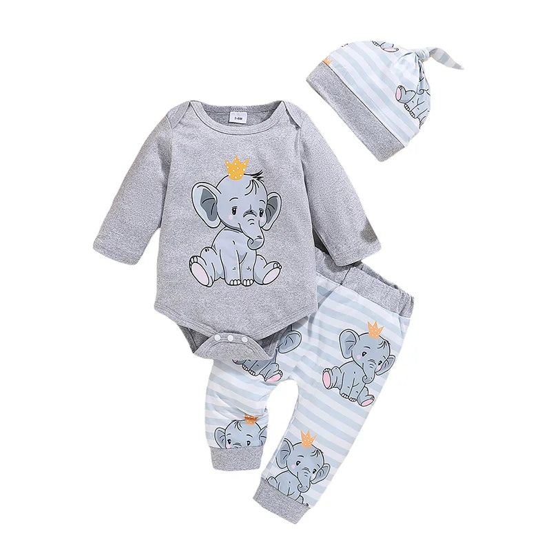 Premium 3-Piece Baby Outfit Set - Romper, Pants & Hat Autumn Collection