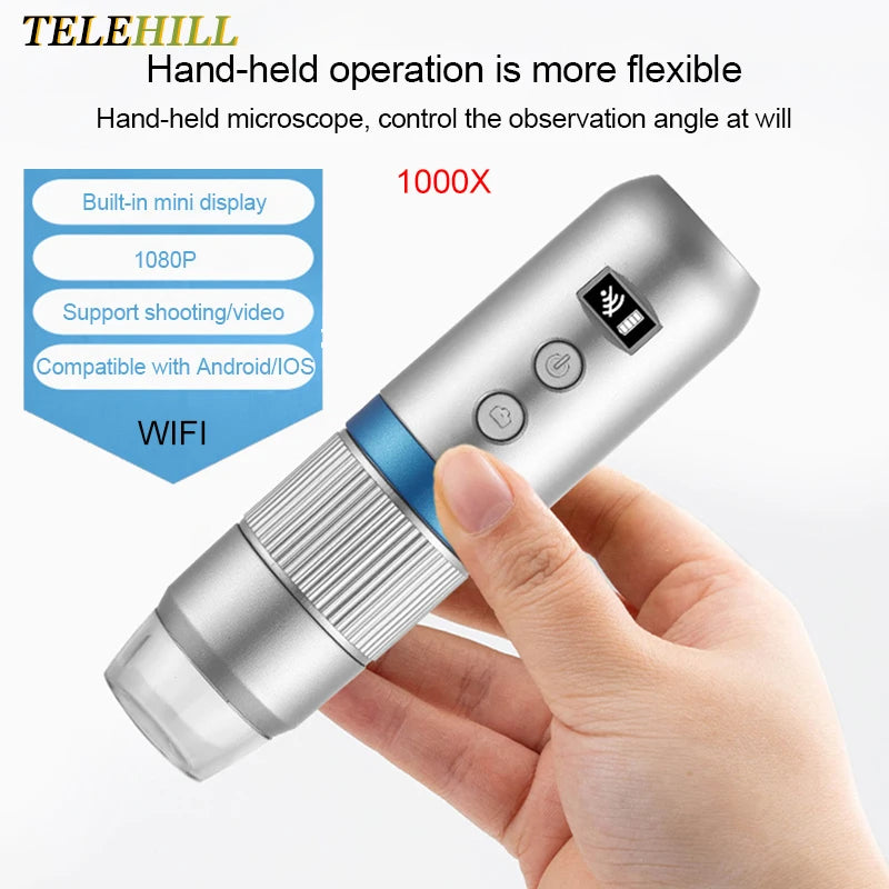 1000X WiFi Digital Microscope - Wireless HD Video Magnifier with 8 LED Lights