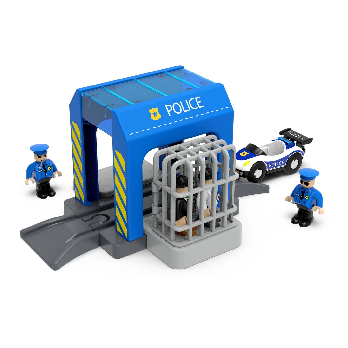 Plastic Fire Department Police Station Scene Wooden Train Track Accessories Wooden Track Parts Compatible with All Brands Track