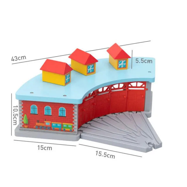 Wooden Train Tracks Scene Accessories Wooden Double Platform Gas Station Airplane Airport Educational DIY Toys For Children